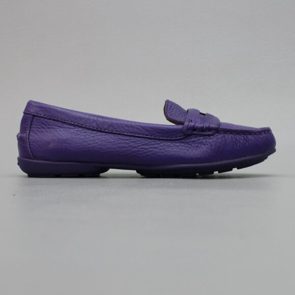 Coach Ladies 5 Penny Loafers Purple Pebbled Leather Classic Moc-toe Shoes Flats - Picture 4 of 12